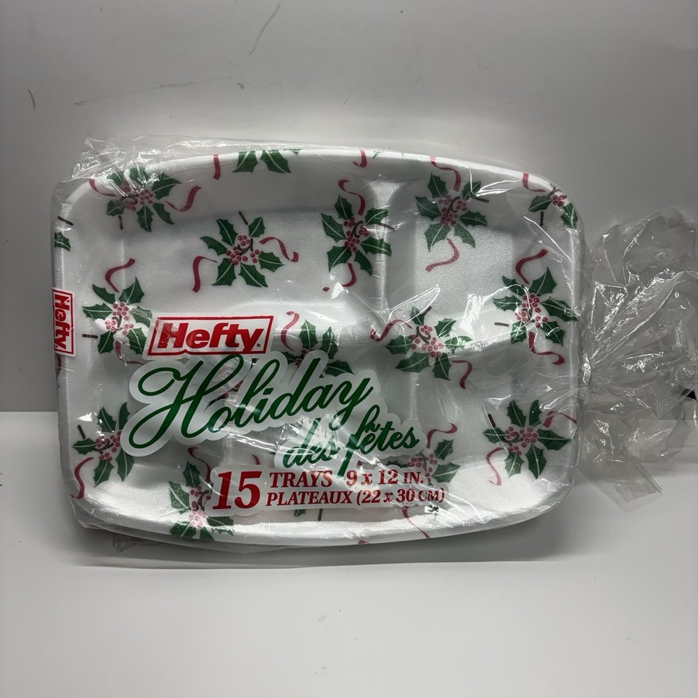 VTG Hefty Holiday Compartment Trays Foam Disposable Plates 9x12" 15Pcs Christmas